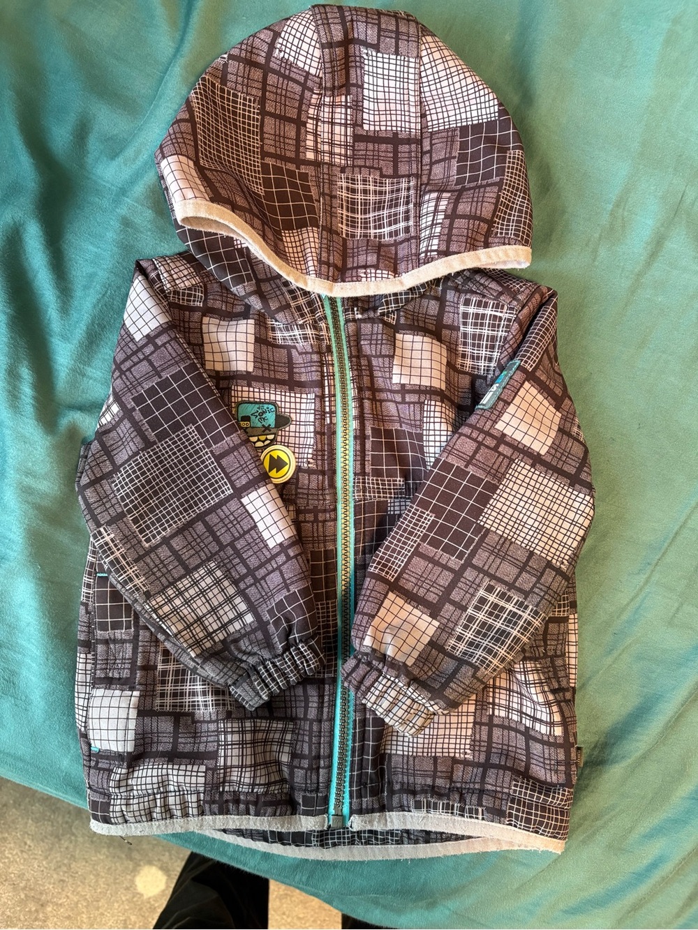 Kids Hooded Zip Jacket in Brown Plaid